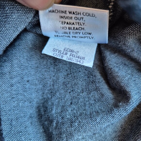 Vintage EILEEN FISHER Cotton Blend Blue Chambray Ankle Pants Elastic-Waist Zip - Picture 7 of 10